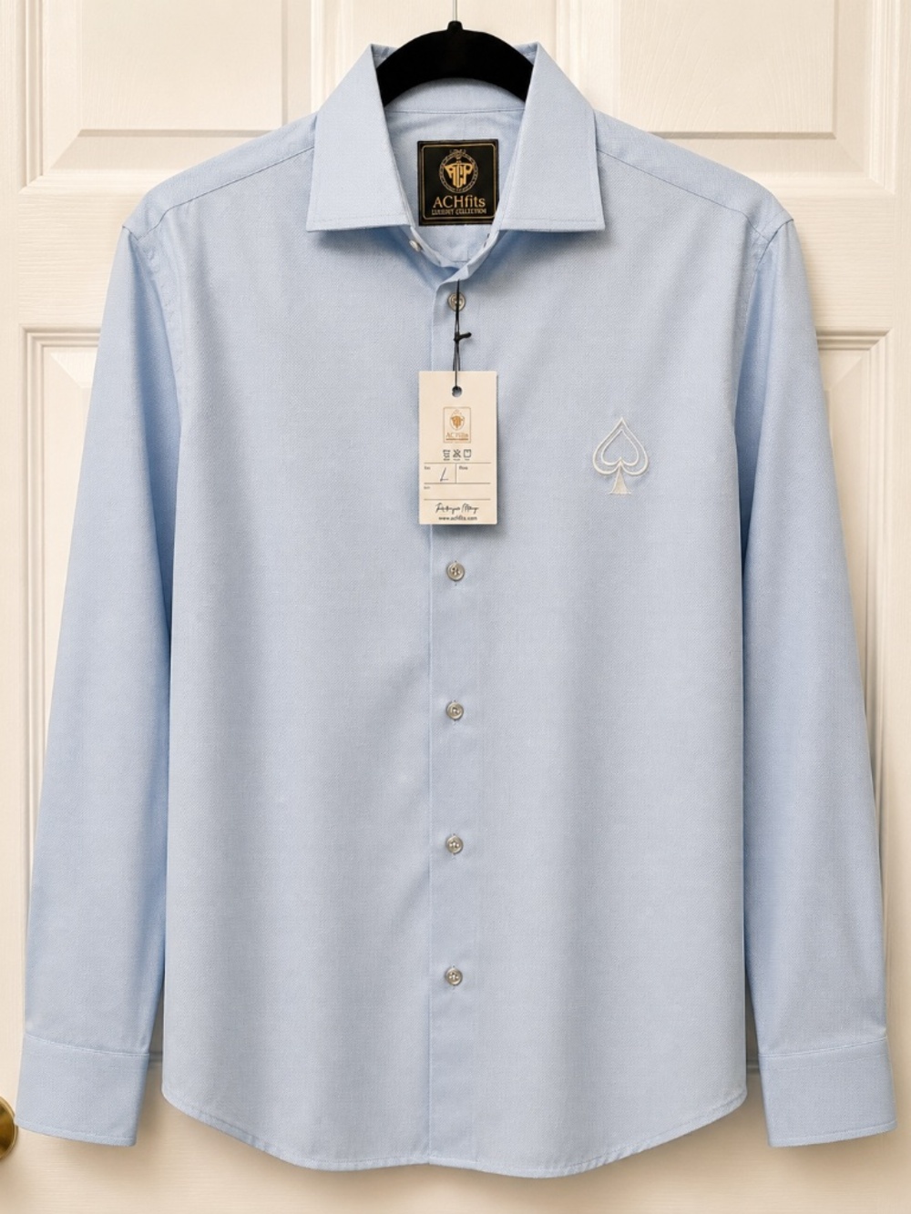Size L  ACHFITS  Luxury Mens ICE Blue Dress Shirt Long Sleeve /Day/Evening/Party